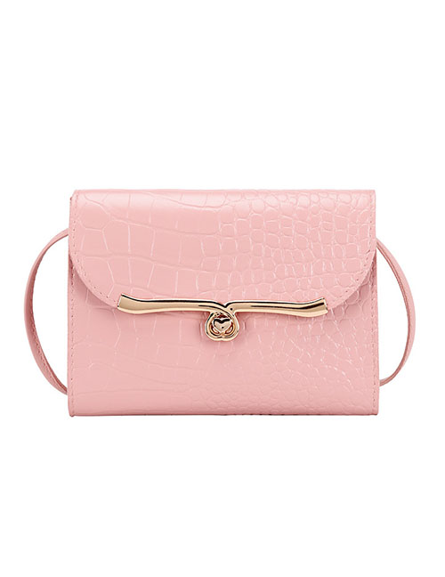 Fashion Pink Pu Toe Pattern Flap Crossbody Bag