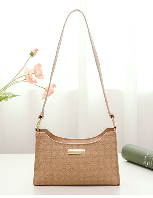 Fashion Brown Pu Check Large Capacity Shoulder Bag