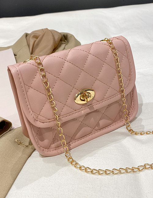 Fashion Pink Pu Diamond Lock Diagonal Bag