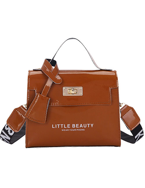 Fashion Brown Pu Lock Large Capacity Crossbody Bag