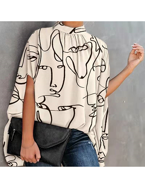 Fashion Face Print Polyester Print Doll Sleeve Top