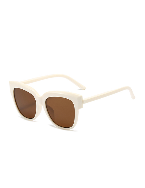 Fashion Beige Framed Tea Slices Pc Cat Eye Large Frame Sunglasses