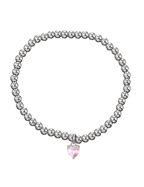 Fashion Pink Bronze Zircon Beaded Heart Bracelet
