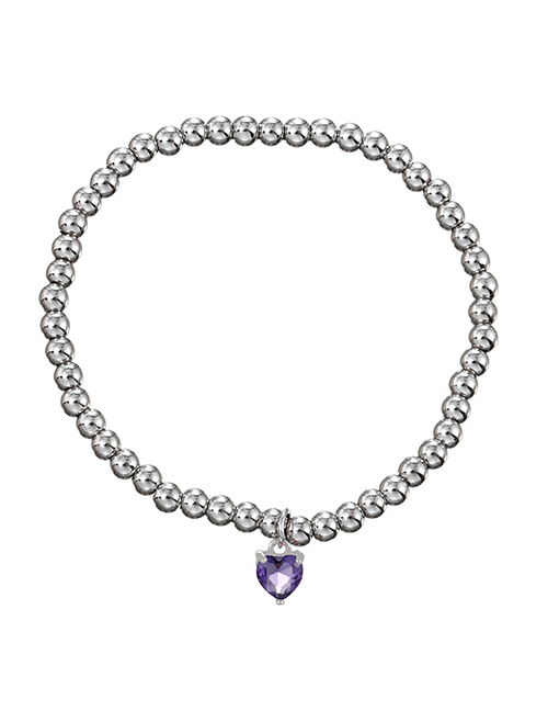 Fashion Purple Bronze Zircon Beaded Heart Bracelet