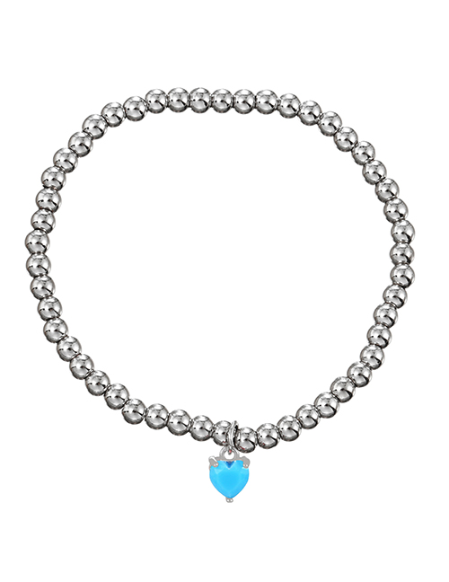 Fashion Lake Blue Bronze Zircon Beaded Heart Bracelet