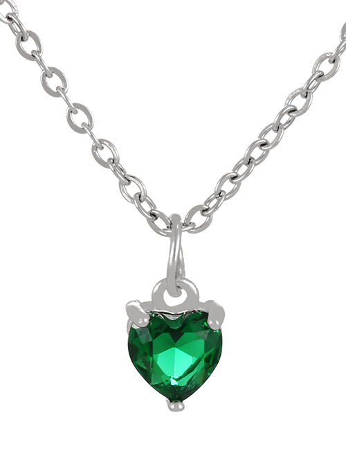 Fashion Dark Green Bronze Zircon Heart Necklace