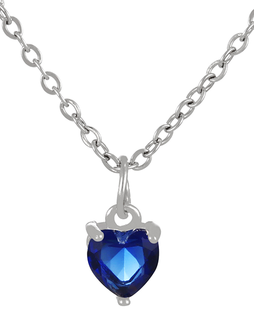 Fashion Navy Blue Bronze Zircon Heart Necklace