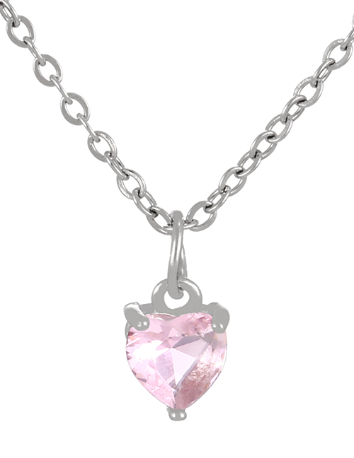 Fashion Pink Bronze Zircon Heart Necklace