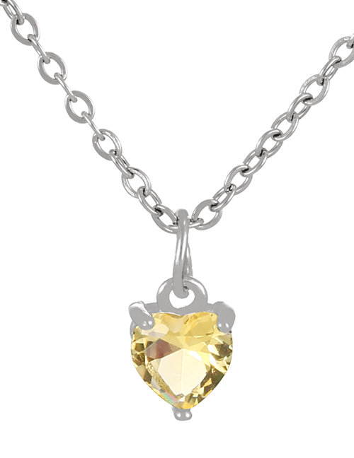 Fashion Yellow Bronze Zircon Heart Necklace