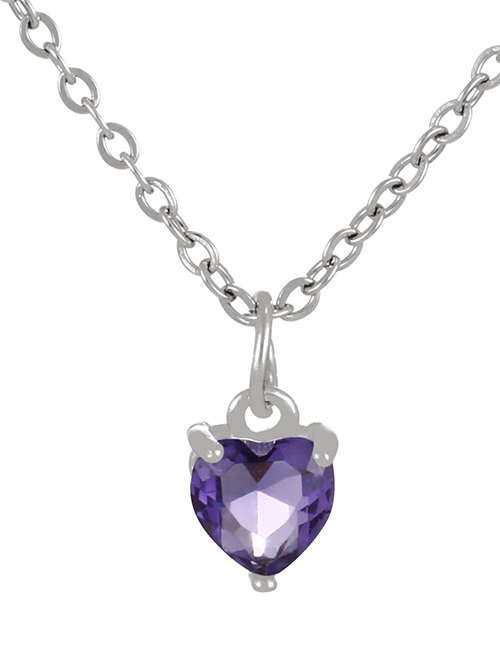Fashion Purple Bronze Zircon Heart Necklace