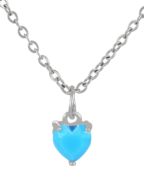 Fashion Lake Blue Bronze Zircon Heart Necklace