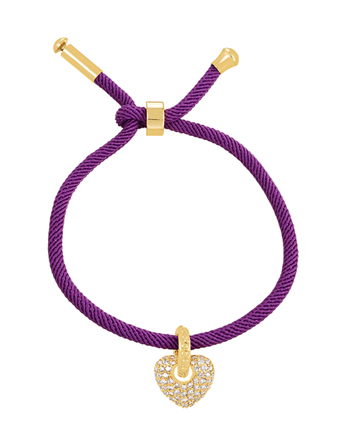 Fashion Purple Braided Braided Bracelet With Brass And Zirconium Heart