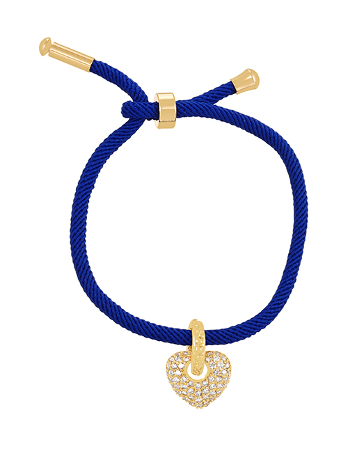 Fashion Navy Blue Braided Braided Bracelet With Brass And Zirconium Heart