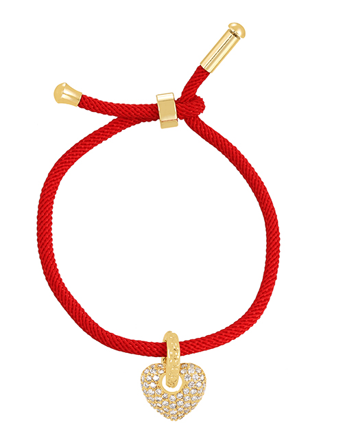 Fashion Red Braided Braided Bracelet With Brass And Zirconium Heart
