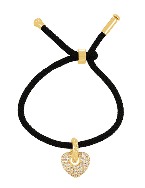 Fashion Black Braided Braided Bracelet With Brass And Zirconium Heart