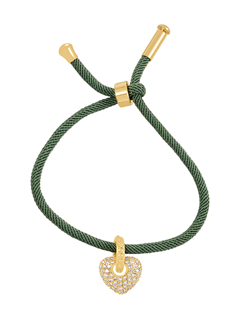 Fashion Armygreen Braided Braided Bracelet With Brass And Zirconium Heart