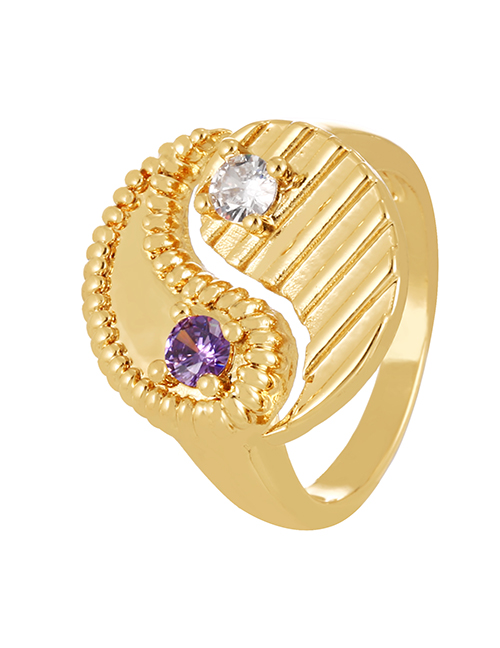 Fashion Purple Bronze Zircon Tai Chi Waterdrop Ring