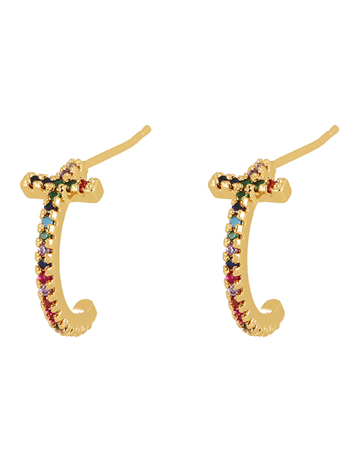 Fashion Color Brass Set Zircon T Stud Earrings