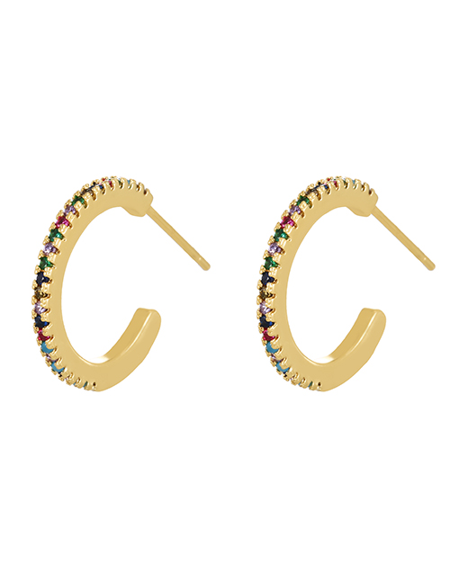 Fashion Colorful Gold Copper Set Zircon C Stud Earrings