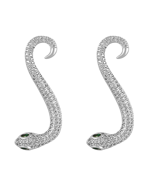 Fashion Silver Bronze Zircon Snake Stud Earrings