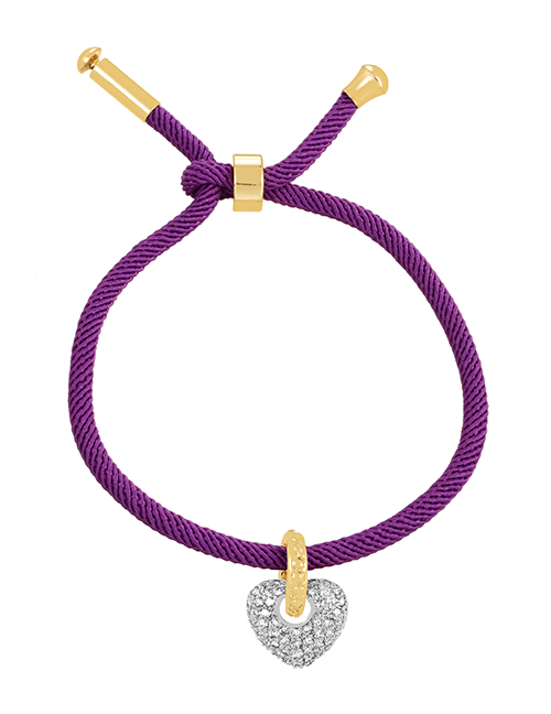 Fashion Purple Braided Braided Bracelet With Braided Zirconia Heart In Copper