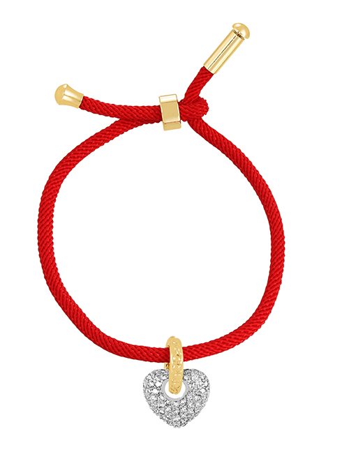 Fashion Red Braided Braided Bracelet With Brass And Zircon Hearts
