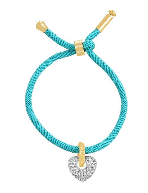 Fashion Lake Green Braided Braided Bracelet With Braided Zirconia Heart In Copper