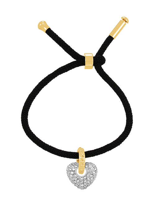 Fashion Black Braided Braided Bracelet With Braided Zirconia Heart In Copper