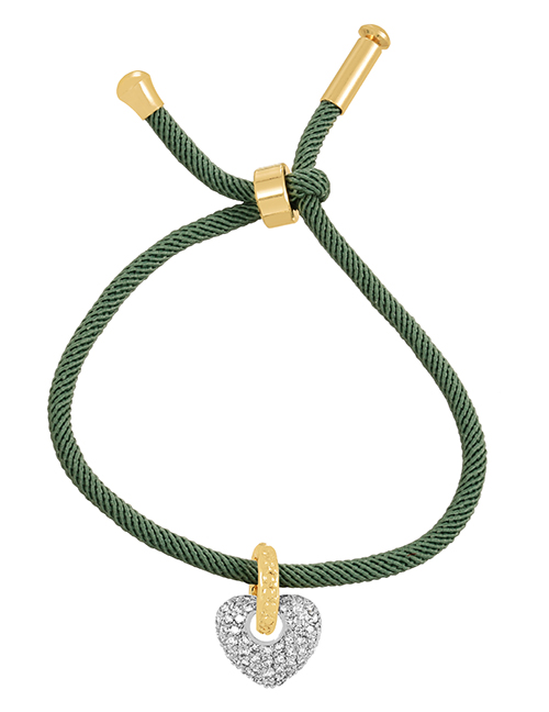 Fashion Armygreen Braided Braided Bracelet With Braided Zirconia Heart In Copper