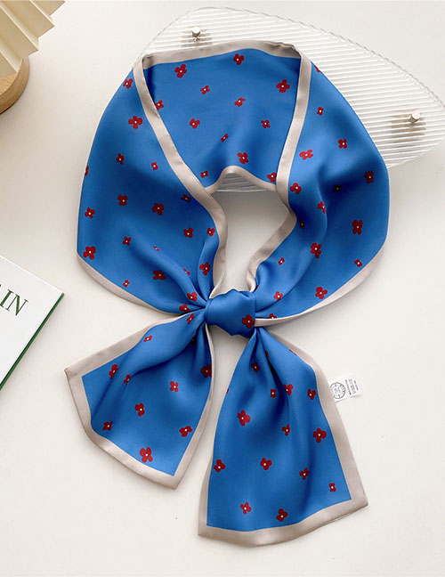 Fashion 15x Four-petal Flower Blue Geometric Print Knotted Scarf