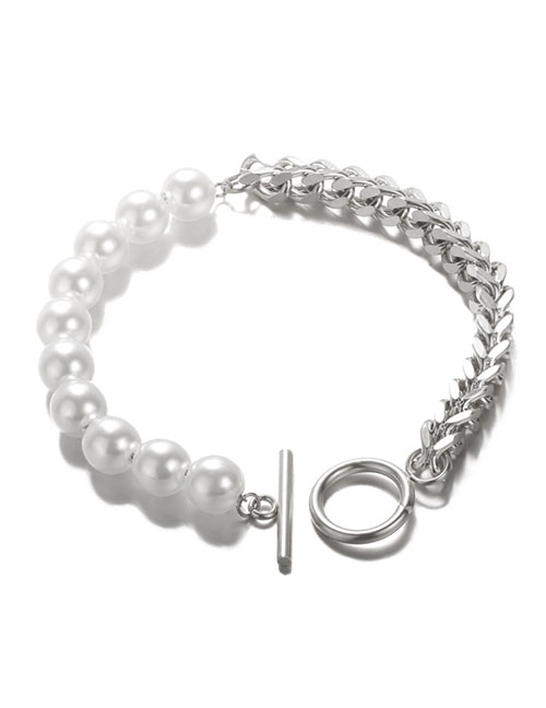 Fashion Platinum Pearl Stitching Chain Ot Buckle Bracelet