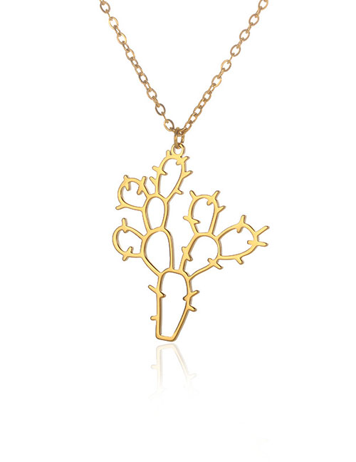 Fashion Gold Coloren Cactus Stainless Steel Cactus Necklace