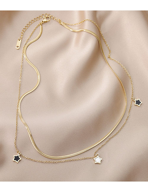 Fashion Gold Color Pure Copper Drip Oil Pentagram Snake Bone Chain Necklace