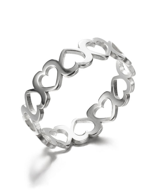 Fashion Platinum Love Titanium Steel Cutout Heart Ring