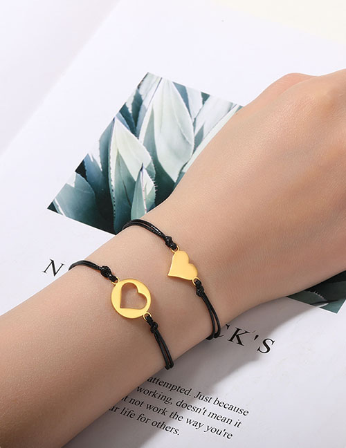 Fashion Gold Coloren 1 Titanium Steel Heart Cord Braided Bracelet Set