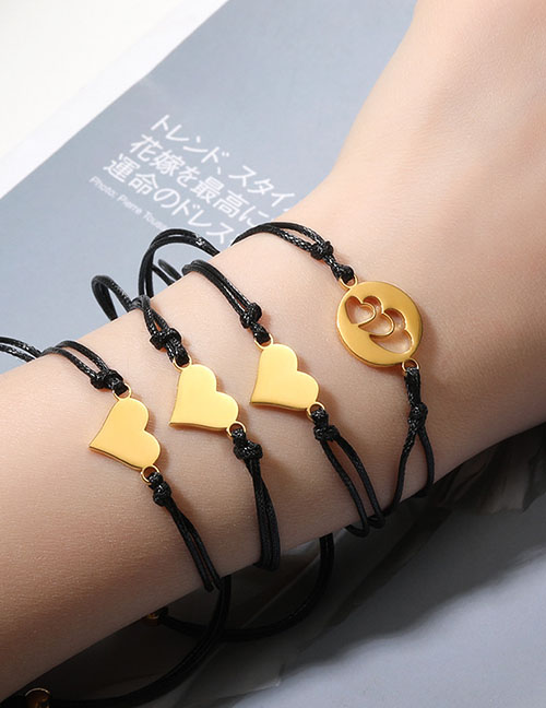 Fashion Gold Coloren 5 Titanium Steel Heart Cord Braided Bracelet Set