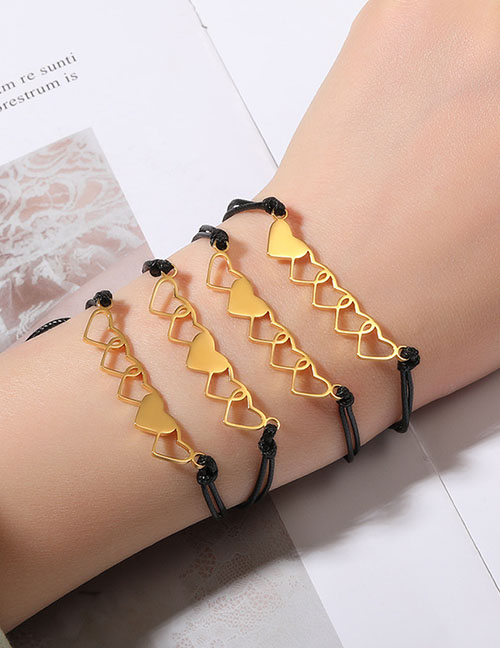 Fashion Gold Coloren 6 Titanium Steel Heart Cord Braided Bracelet Set
