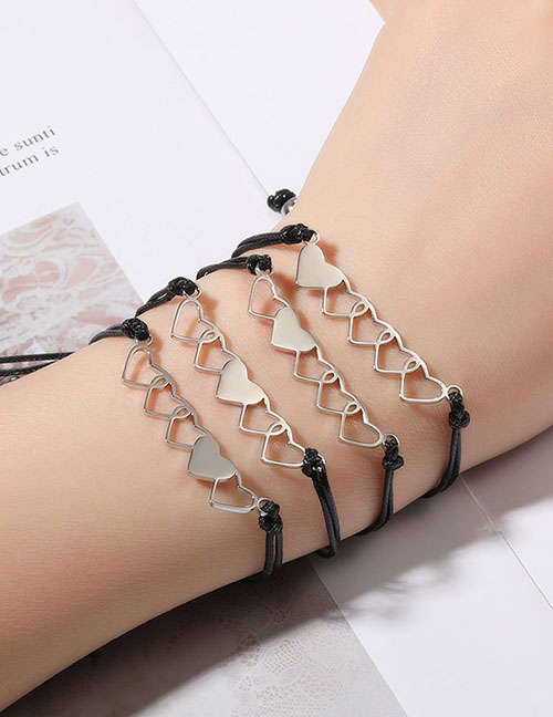 Fashion Platinum 6 Titanium Steel Heart Cord Braided Bracelet Set