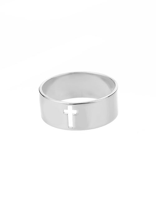Fashion Platinum Titanium Steel Cutout Cross Ring
