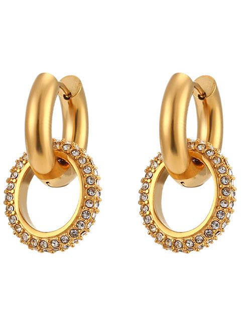 Fashion Gold Color Stainless Steel Gold Plated Zirconium Hoop Earrings