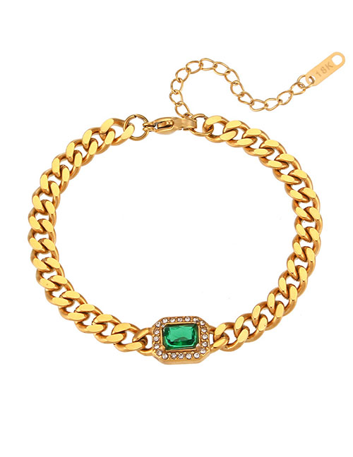 Fashion Bracelet - Green Stainless Steel Set Square Zirconium Cuban Chain Bracelet