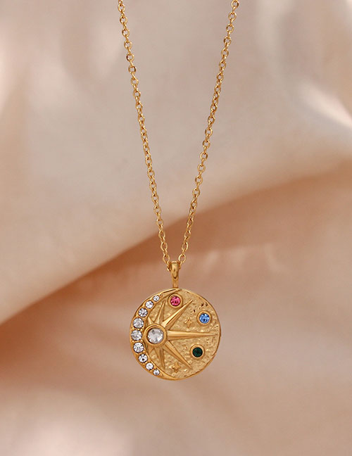 Fashion Gold Color Bronze Zirconium Sun Moon Medal Necklace