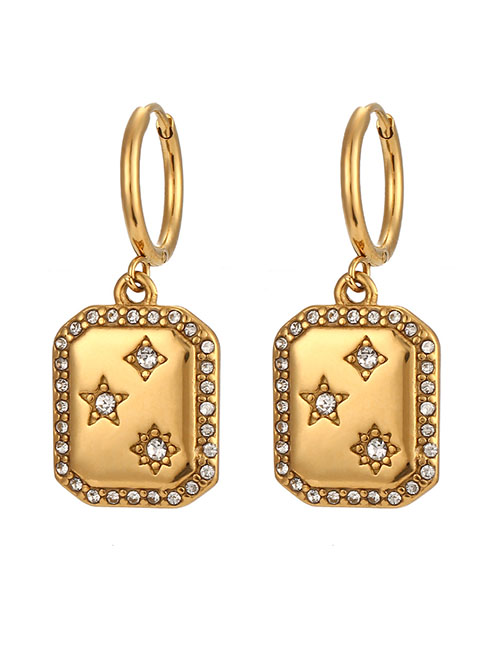 Fashion Earrings Stainless Steel Gold Plated Star Square Earrings