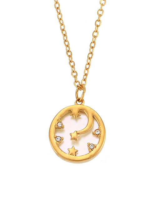 Fashion Gold Color Titanium Diamond Star Moon Circle Necklace