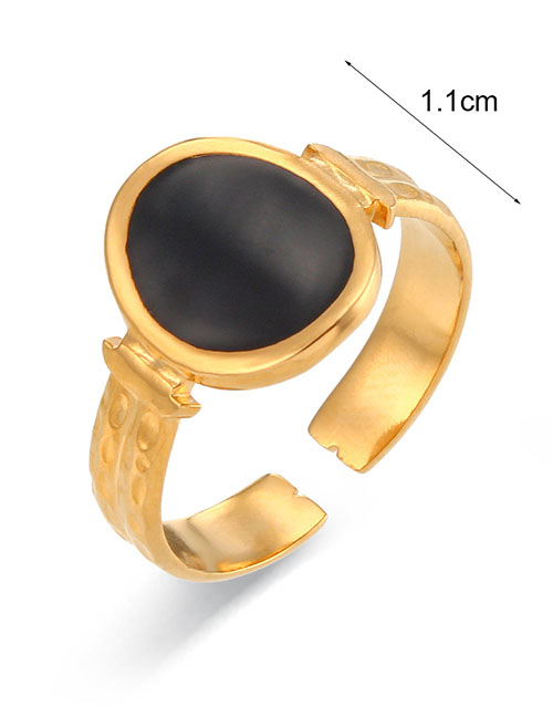 Fashion Black Oil Drop Oval Open Ring Titanium Drip Open Ring