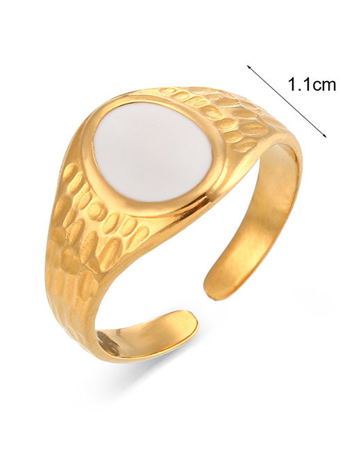 Fashion White Oil Drip Oval Ring With Side Hammer Pattern Titanium Drip Oval Hammered Open Ring