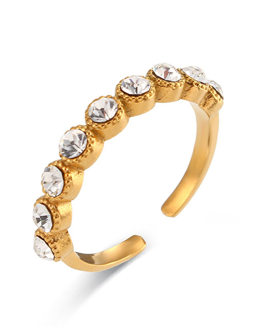 Fashion Gold Color Stainless Steel Zirconium Arrangement Open Ring