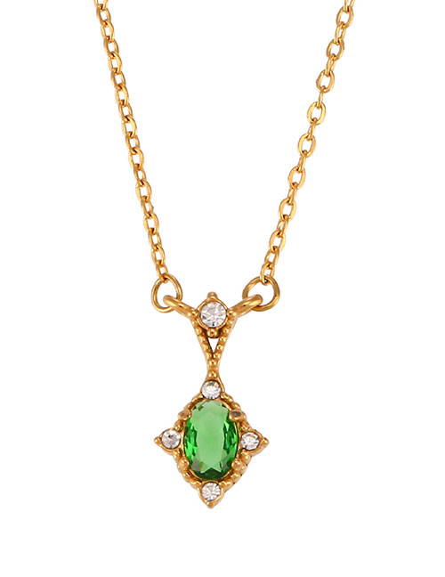 Fashion Green Stainless Steel Zirconium Diamond Necklace