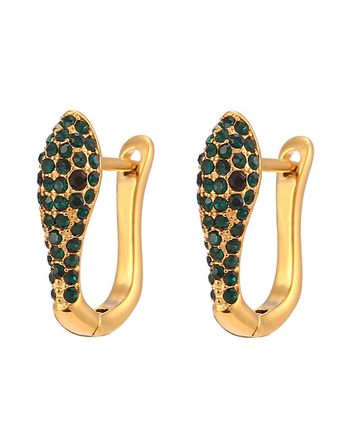 Fashion Green Diamond Titanium Gold Plated Diamond Snake Earrings