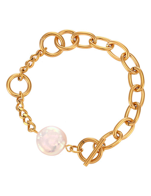 Fashion Gold Color Stainless Steel O-chain Stitching Pearl Bracelet